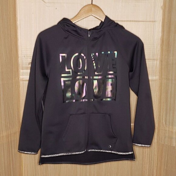 Xersion Girls Plus Full Zip Hooded Iridescent Love Sweatshirt 14 1/2 - Picture 1 of 5